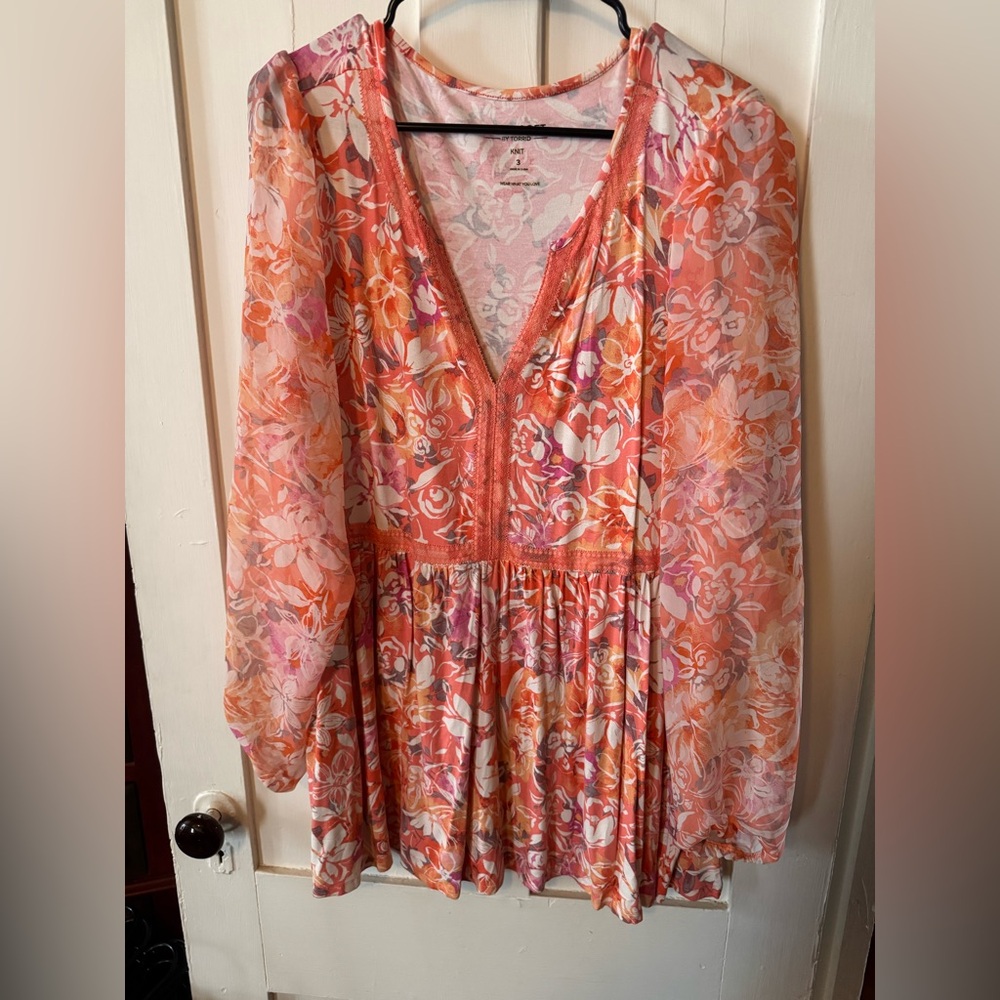 Torrid Super Soft Knit Top in Orange, Pink, and White